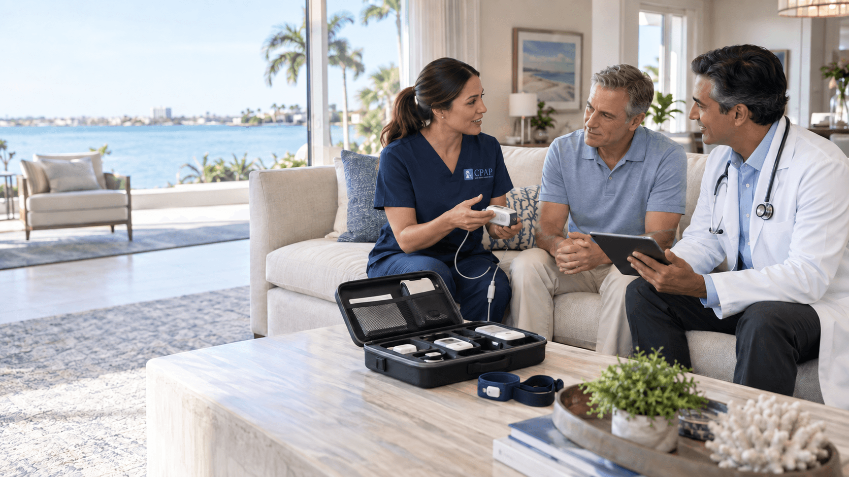 Physician and RPSGT coordinating a home sleep service with a patient